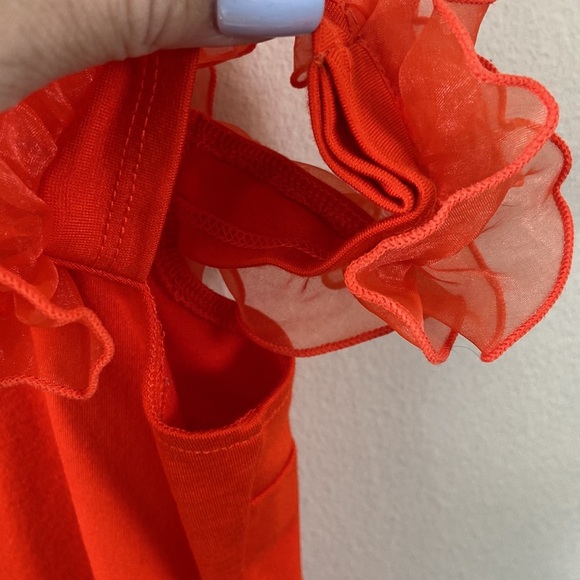 Bright Orange Venus Off the Shoulder Ruffled Top Short Crop Summer M Tight - Picture 5 of 5